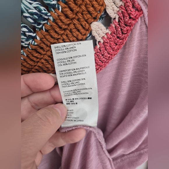 WE THE FREE Women's Pink And Teal Patterned  Coton Linen Blend Top - Picture 15 of 16